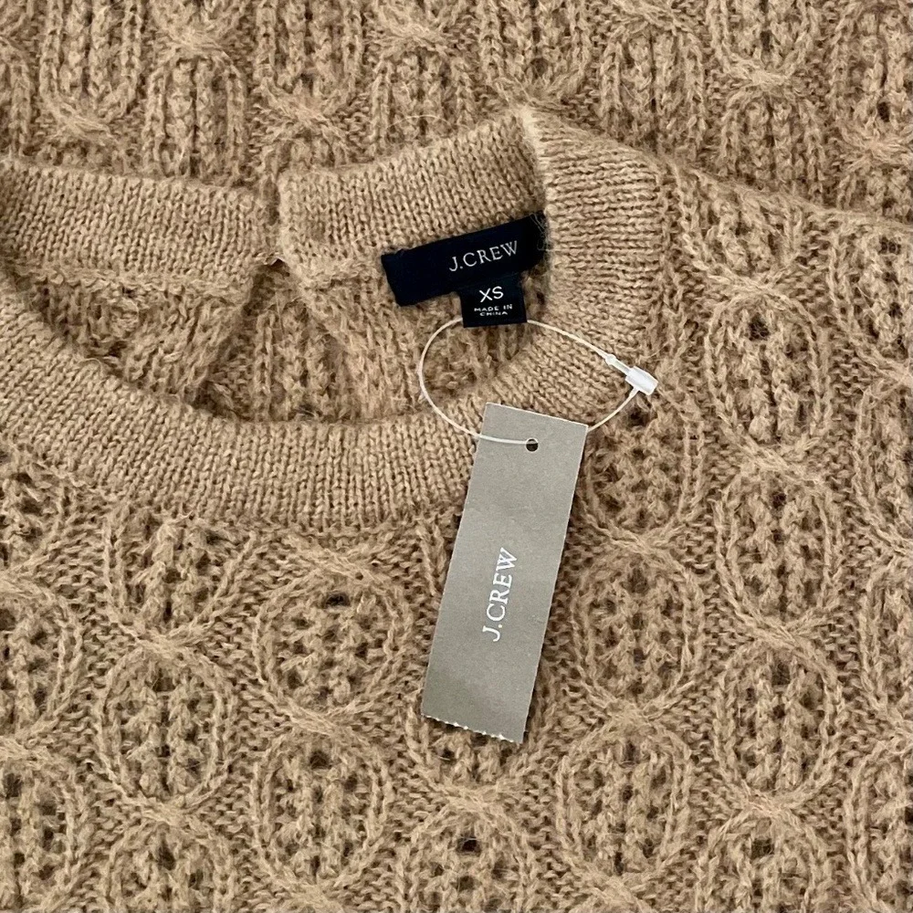 NWT!! J. CREW Balloon Sleeve Cable Knit Sweater Pale Clay Tan‎ Brown X-Small - Picture 11 of 15